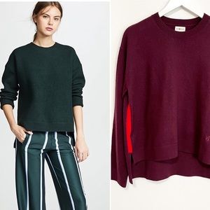 Tory Burch Sport Droptail Merino Wool Side Stripe Sweater Burgundy Red XS